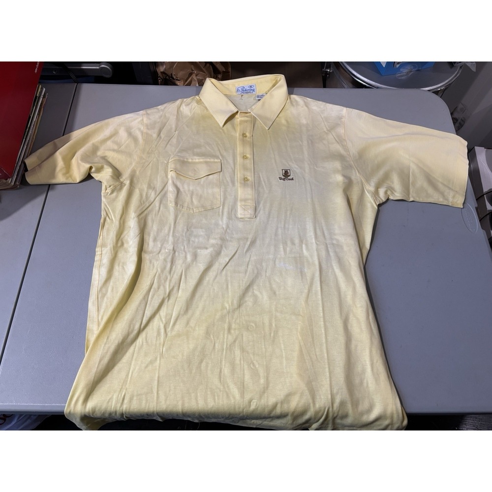 Vtg‎ Yellow Pickering Wolf Creek Logo XL Yellow Polo (2)
